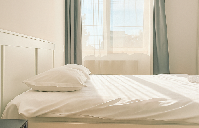 Dormitor luminos și minimalist